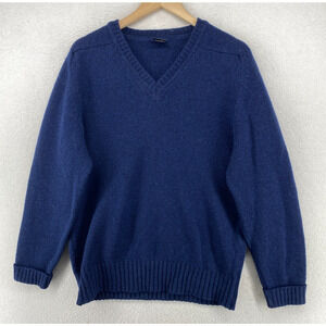 CREW Sweater Men M 100% Shetland Pure New Wool Jumper V-Neck Pullover ENGLAND